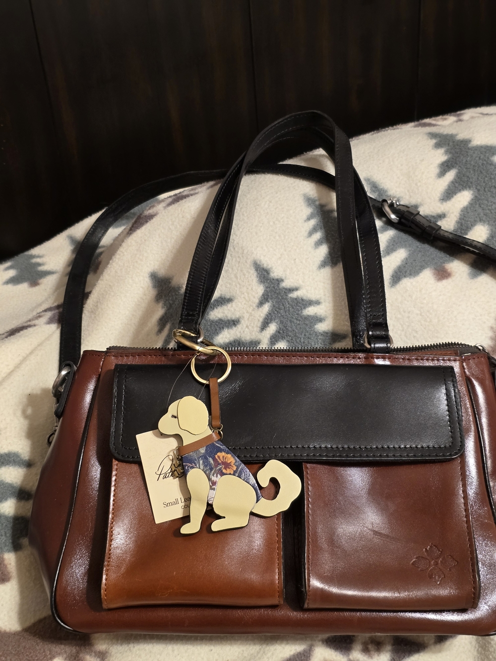 Patricia Nash Brown and Black Leather Crossbody Satchel w/ Bag Charm 14" X 9 EUC - Picture 3 of 9